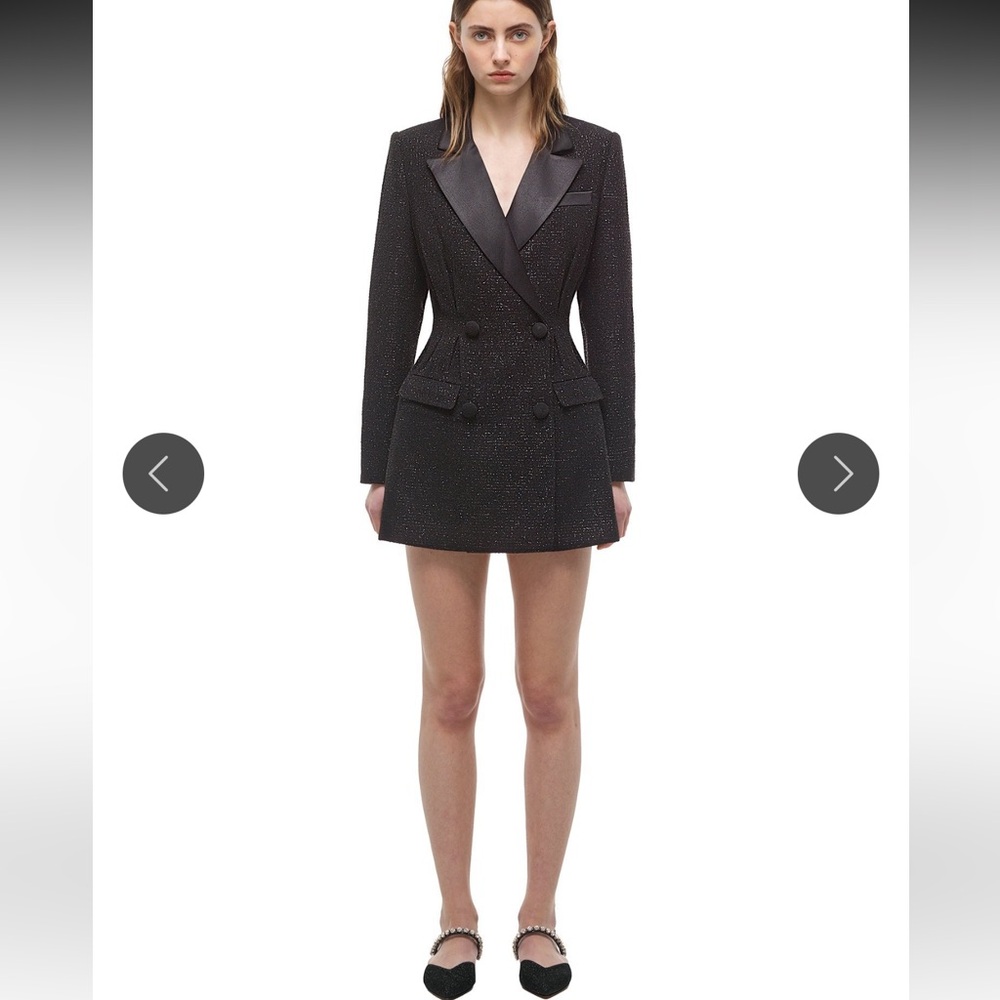 Self Portrait Black Double-Breasted Metallic Blazer Dress